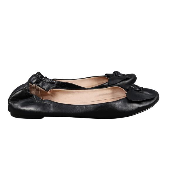 Steve Madden Shoes Womens 9.5 Ballet Flats Kortship Black Leather Bow Round Toe - Picture 1 of 11